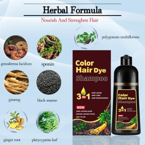 CSFDXD Herbal Dark Brown Hair Coloring Shampoo for Women and Men - 3 in 1 for Gray Coverage, 100% Gray to Brown Hair Color, 500ml - Thumbnail 5