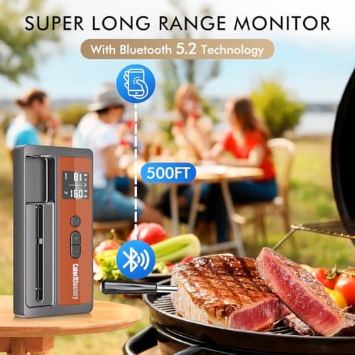 Wireless Meat Thermometer: 500FT Bluetooth Smart Meat Thermometer for Cooking and Grilling, CaloriMastery Digital Food Thermometer with Ultra-Thin Probe for Oven Safe, Kitchen, Smoker, BBQ - Thumbnail 3