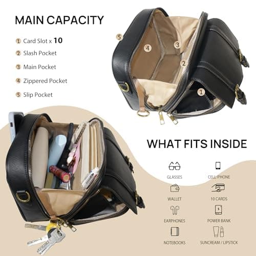 buyborgood Anti Theft RFID Blocking Small Leather Crossbody Bag For Women Travel Purse With Built In Wallet Messenger Bag, Vintage Black - Thumbnail 4