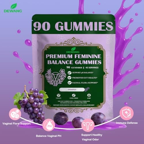 DEWANG Premium Feminine Balance Gummies for Women’s - Immune Support& PH Balance - Vegan, Gluten-Free - Grapes Flavor, 90 Count 45 Servings (2, Grape) - Thumbnail 3