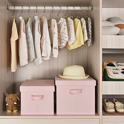 GRANNY SAYS Storage Bins Fabric, Storage Bins with Lids, Collapsible Storage Box Closet Shelf, Decorative Storage Baskets for Organizing Bedroom Dorm Nursery, Pink, Medium, 3-Pack - Thumbnail 3