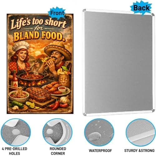 Life’s Too Short For Bland Food Vintage Tin Sign Spicy Kitchen Wall Decor Metal Plaque Retro Cooking Art Hot Sauce Grill Restaurant Cafe 8x12 Inch Pre Drilled Holes - Thumbnail 6
