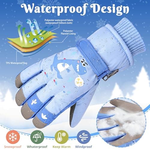 Gilotop Children Ski Gloves Kids Waterproof Winter Outdoor Snowboard Warm Gloves for Boys Girls - Thumbnail 2