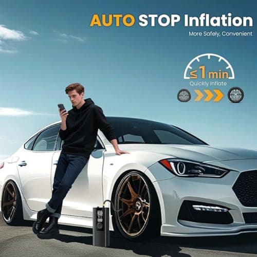 Anycash Tire Inflator Portable Air Compressor, 150PSI Air Pump for Car Tires with Pressure Gauge, Fast Tire Inflator for Car, Motorcycle, Bicycle, Balls, LED Light and Auto Shut-Off - Thumbnail 5