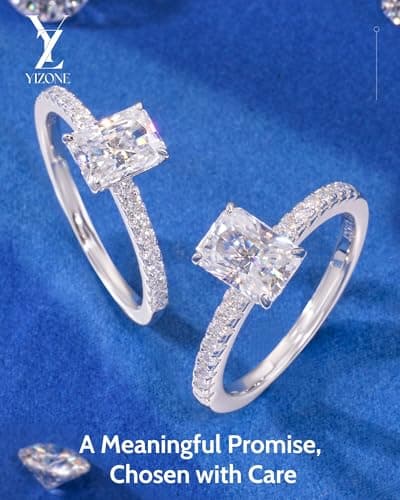 Radiant Cut Moissanite Engagement Ring 1.5ct D Color VVS1 Clarity Lab Created Moissanite Wedding Rings for Women 18K White Gold Plated Sterling Silver Travel Ring Valentines Women Jewelry Size 4.5 - Thumbnail 2