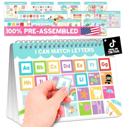 Hadley Designs My First Busy Book Toddlers 3-5, Montessori Preschool Learning Activities Age 4-5, 174 Pcs Velcro Busy Book, Travel Toys Airplane Car Quiet Time, Sensory Toys, Pre K Graduation Gifts - Image 1