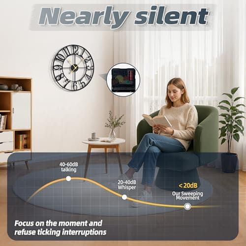 HAITANG Large Wall Clocks for Living Room Decor,16 Inch Clock Black Metal Silent Non Ticking Battery Operated Modern Vintage Decorative Clock Wall for Bedroom - Thumbnail 4