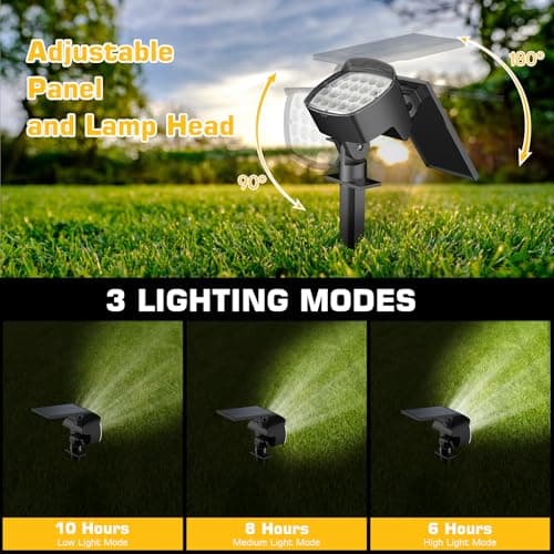 Kaxiida Solar Spot Lights Outdoor Waterproof - 2026 Upgrade 3 Level Ultra Bright Spot Lights Uplights, LED Landscape Spotlight for Tree, Pathway, Wall, Adjustable Solar Panel Auto On/Off - Thumbnail 3