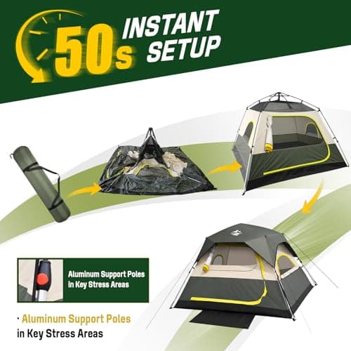Tent 4 Person Tents for Camping - Instant Cabin Tent Setup in 50 Seconds with Rainfly & Windproof, Portable Pop Up Tents with Carry Bag for Family Outdoor Camping & Hiking - Thumbnail 3