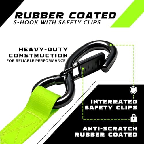 Retractable Ratchet Straps (2-Pack) - Heavy Duty Auto Slow Retraction Tie Down Straps - 1 Inch x 13 Feet (1,800lb Break Strength) for Truck, Cargo Trailer, Motorcycle, ATV, UTV - Green - Thumbnail 5