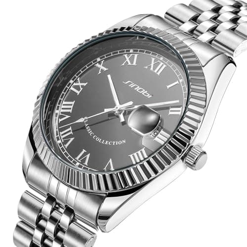 SINOBI Men's Luminous Hand Calendar Date Quartz Watch Classic Stainless Steel Watches for Men (Silver-Grey) - Thumbnail 5