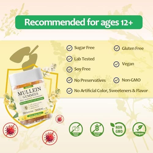 Mullein Gummies, 3000mg Mullein Leaf Extract, Lung Cleanse, 90 Count - Thumbnail 5