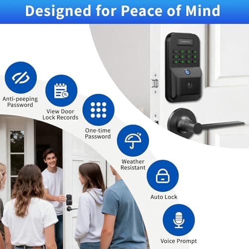 Smart Keyless Entry Door Lock - Biometric Door Lock with 2 Lever Handles, Physical-Button Keypad Deadbolt with Fingerprint, Digital Smart Locks for Front Door, Auto Lock, APP Control, Easy to Install - Thumbnail 5