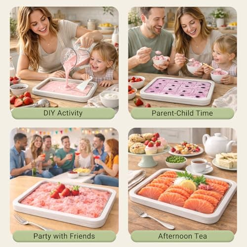 Rolled Ice Cream Maker with Lid and 2 Spatulas, At-Home DIY Instant Rolled Ice Cream Tray for Soft Serve, Slushies, Frozen Yogurt, Sashimi Plate, for Fun Family Activities, DIY Parent-Child Time - Thumbnail 4
