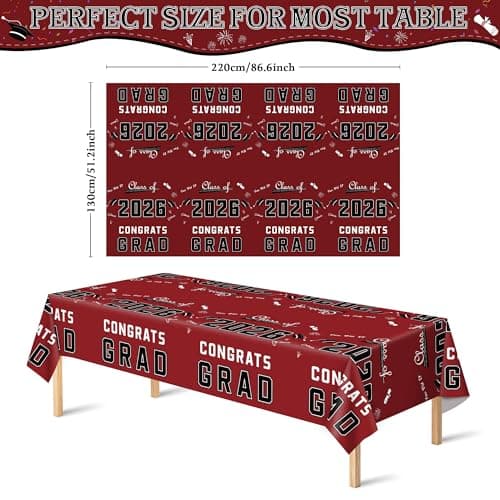 OHOME 2026 Graduation Party Decorations - Graduation Decorations Class of 2026 - Disposable Plastic Maroon Tablecloth for Party Favors - Backdrop Banner Class of 2026,2 Pack - Thumbnail 2