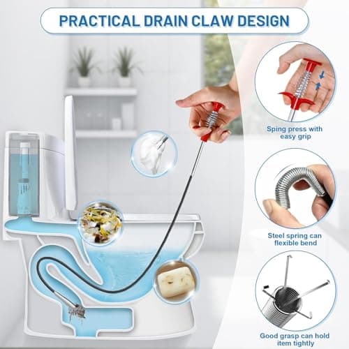 Ehigta 116 Inch Drain Snake with 4 Claws, Flexible Hair Drain Clog Remover Tool, Plumbing Snake Drain Auger for Sink, Shower, Toilet, Bathtub, Drain Grabber Tool for Pipe Unclogging - Thumbnail 4