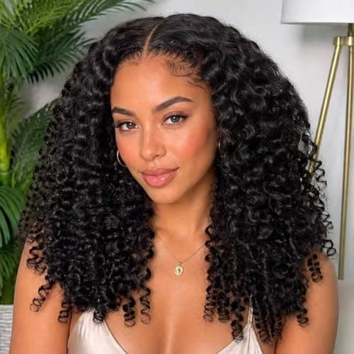 CGRY V Part Wig Human Hair Burmese Curly 18A Raw Glueless 3C/4A