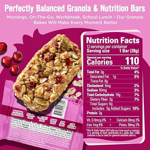 Cooper Street Oatmeal Cranberry Granola Bakes (12 pack) - Individually Wrapped Soft and Chewy Breakfast Granola Bars - Nut, Dairy & Soy Free - Great As Kids Snacks For School, Hiking Or Lunchbreak - Thumbnail 2