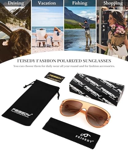 FEISEDY Retro Polarized Oversized Sunglasses for Men Women Trendy 70s Vintage Plastic Frame Sun Glasses B4150 - Thumbnail 6