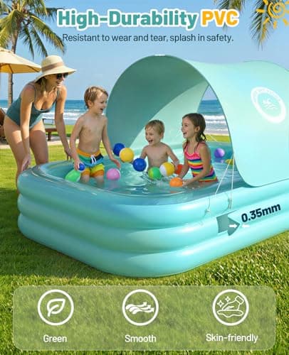 HeySplash Inflatable Pool with Canopy, Large Inflatable Swimming Pool for Adults & Kids, Blow Up Pool Thickened Family Pool for Outdoor Backyard Garden Party Summer Fun, 102" x 65" x 22"(Green) - Thumbnail 3