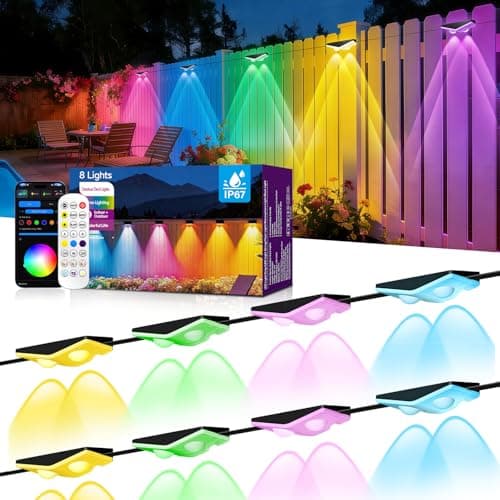 AHAWILL Fence Lights Outdoor 8 Packs,Smart RGB Fence Lighting with APP&Remote Control,IP67 Waterproof Fence Lights,DIY Scene Modes,LED Light for Fence,Patio,Yard,Garden(50ft)