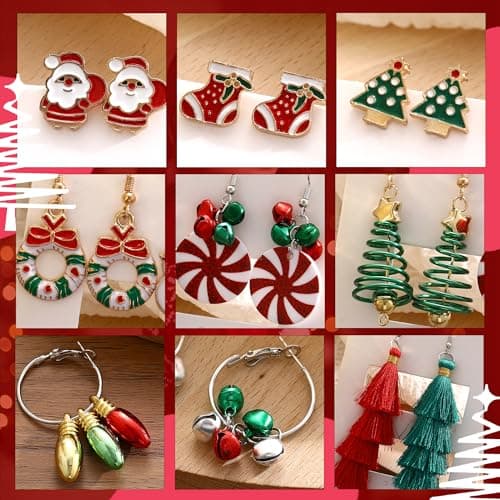 16 Pairs Drop & Dangle Earrings for Women, Gold Hoop Christmas Earrings Set, Hypoallergenic Small Big Hoops Earrings for Christmas - Thumbnail 2