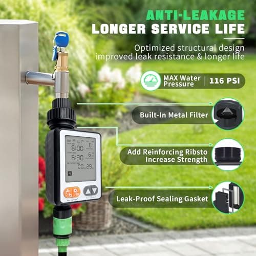 Sprinkler Timer for Garden Hose, 10 Programmable Water Timer with with Auto Rain Delay, IP54 Waterproof 3.3“ Large LCD Drip Irrigation System Timers for Plant, Yard, Lawns, Outdoor - Thumbnail 6