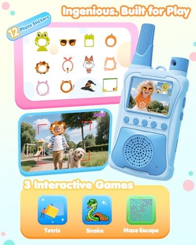 Video Walkie Talkies for Kids 2 Pack with 180° Camera/Games/HD Screen, Rechargeable Long Range Walkie Talkies with Camera, Toddler Indoor Outdoor Toys Birthday Gifts for Girls Boys Age 3-12 Year Old - Thumbnail 5