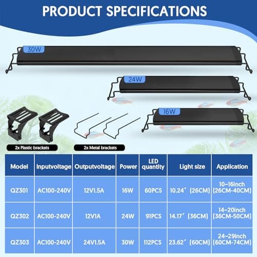 QZQ LED Aquarium Light, 24W Fish Tank Light with 24/7 Lighting Mode, Timer, DIY Mode, Adjustable Brightness, Full Spectrum Aquarium Plant Light with Extendable Brackets for 14-20 Inch Fish Tank - Thumbnail 6
