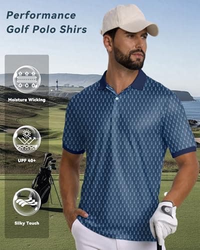 KUYIGO Mens Golf Polo Shirt Quick Dry Breathable Moisture Wicking UPF 40+ Printed Short Sleeve Performance Shirt,S - Thumbnail 5