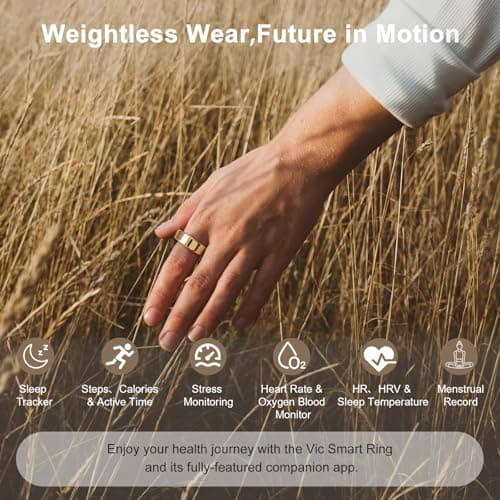 Victormont Vic Ring, Ultra-Light Titanium Smart Ring, 7-Day Battery Life, Fitness/Sleep/Stress Tracker for Women & Men, No APP Subscription Fees, IP68 Waterproof, iOS & Android Compatible(Gold, 10) - Thumbnail 4