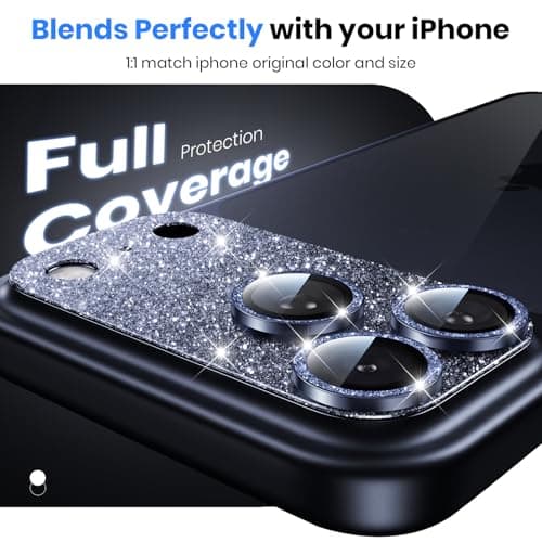 Hoerrye for iPhone 17 Pro Camera Lens Protector - [12FT Shatterproof Military Grade] [Strong Adsorption] Metal 9H+ Tempered Glass Camera Screen Full Cover Case Friendly,Glitter Deep Blue - Thumbnail 3