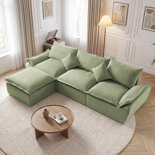ceamorfco 108" Modern L-Shaped Modular Sectional Sofa for Living Room, Corduroy Upholstery Green, Oversized 3-Seater Couch with Deep Seat and Movable Ottoman – No Assembly - Image 1