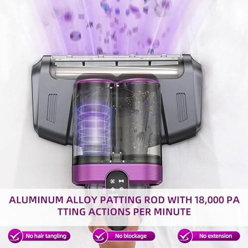BESTING Cordless Mattress Vacuum Cleaner, 16Kpa Handheld Bed Vacuum with 253.7nm UV-C Light, Ultrasonic, Widened Suction, Low Noise, HEPA Filtration for Mattress Sofa Couch Pet Hair, Purple - Thumbnail 4