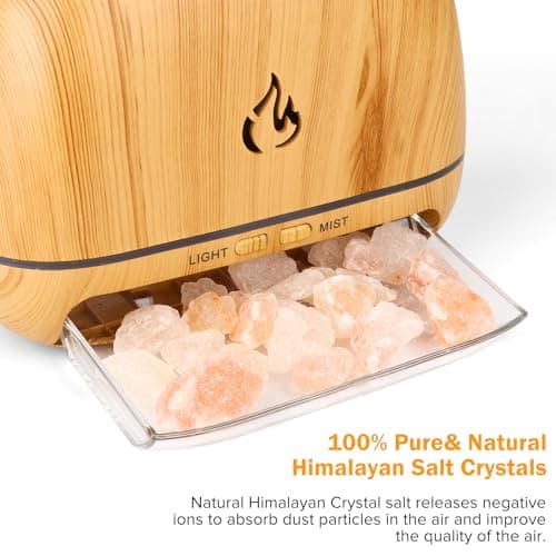 3-in-1 Ultrasonic Essential Oil Diffuser & Himalayan Salt Lamp Diffuser & 7 Colors Changing Oil Diffuser,100% Pure Himalayan Pink Salt Rock, Waterless Auto off-200ml (Wooden Grain) - Thumbnail 3