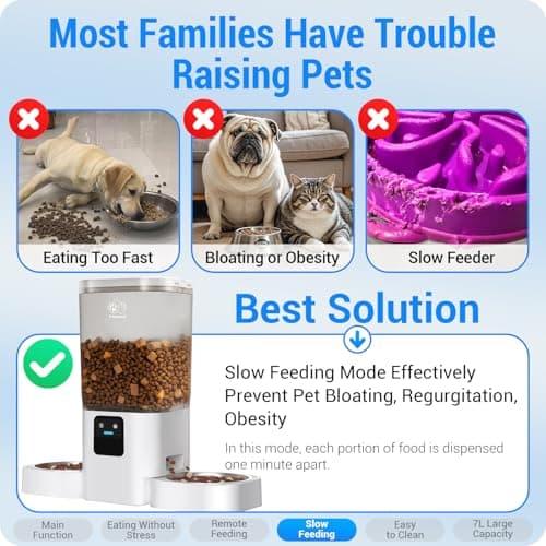 Frienhund Automatic Cat Feeder 2 Cats with Slow Feed: Dual Automatic Dog Feeder with 5G WiFi, Cat Food Dispenser with APP Control for Multiple Pets, Detachable for Easy Clean, Double Pet Bowl - 29 Cup - Thumbnail 5