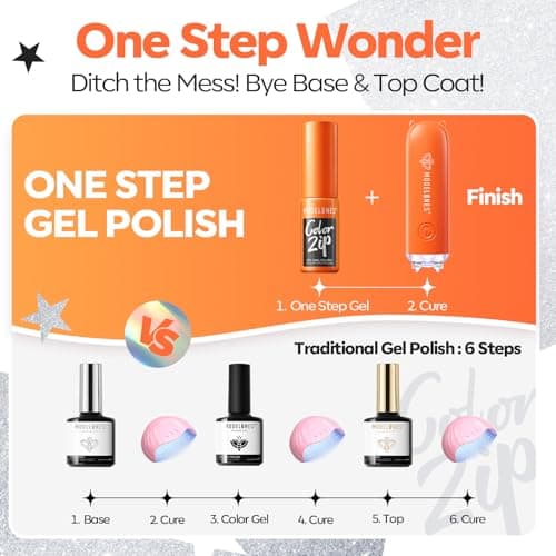 Modelones Black Gel Nail Polish Kit with UV Light, Christmas Silver One Step Gel Polish No Need Base & Top Coat, 3 in 1 Set Glitter Fall Soak Off Nail Lamp Manicure DIY Salon at Home Gift - Thumbnail 2