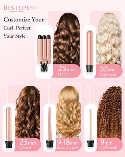 Waver Curling Iron Wand, BESTOPE PRO 5 in 1 Curling Wand Set with 3 Barrel Hair Crimper for Women, Fast Heating Hair Wand Curler in All Hair Type - Thumbnail 2