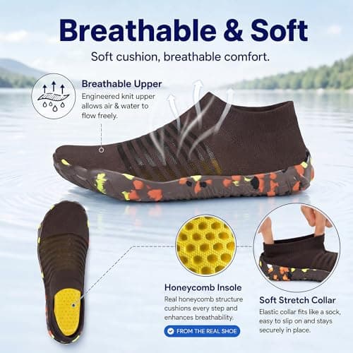 GEMYSE Water Shoes for Women Men Barefoot Lightweight Quick-Dry Aqua Socks Non-Slip Beach Pool Swim Footwear with Holes(Coffee,women9/men8) - Thumbnail 4