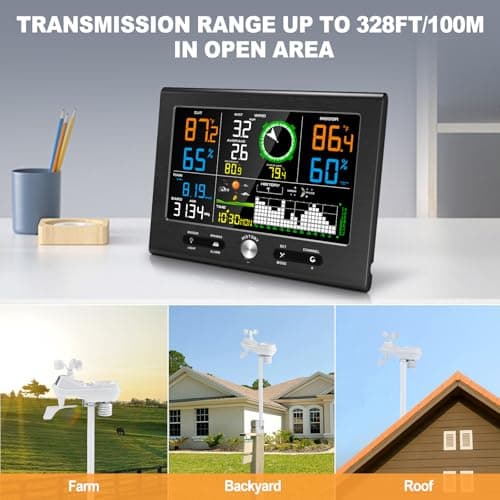 Urageuxy Wireless Weather Station Indoor Outdoor, Home Weather Stations with Rain Gauge, Wind Speed/Direction, Temperature, Humidity, Moon Phase, Weather Forecast, Barometer Pressure - Thumbnail 5