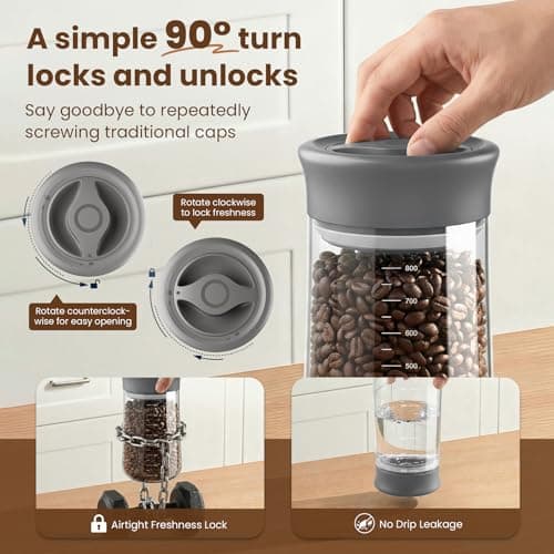 OURCABECUE Airtight Coffee Bean Storage Container, 27 oz Easy Open Quarter Twist Glass Food Storage Jars with Lid, Wide Mouth Mason Jars for Meal Prep, Overnight Oats, Grains, Loose Tea and More - Thumbnail 2
