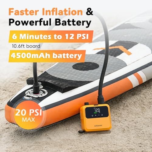 AIRBANK Mini Paddle Board Pump Pulse Pro, Small Rechargeable SUP Pump Electric Portable, Brushless Motor, MAX 20PSI, Fast Inflation Air Pump for Kayak, Inflatables, Boats, Tent, Kite Wings (Orange) - Thumbnail 4