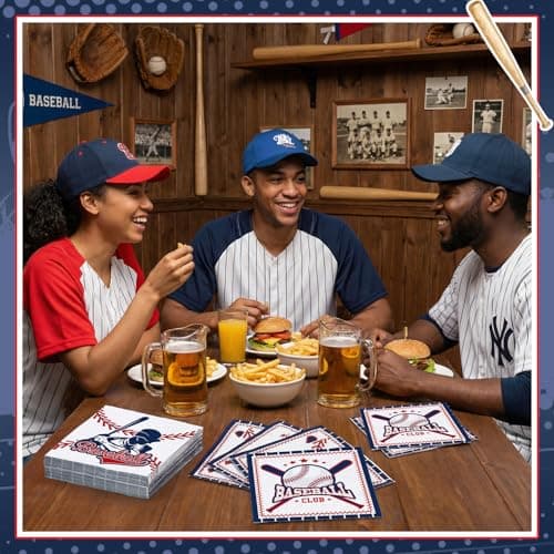 NatNarr 100 Pcs Baseball Napkins, 2-Ply Baseball Cocktail Napkins with 2 Different Pattern Baseballs Birthday Party Decorations for Sports Party, Baseballs Themed - Thumbnail 4