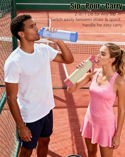 avodvo 24 oz Insulated Water Bottle with 2 Lids (2-in-1 Straw & Spout Lid, Magnetic Lid), Slim Water Bottle with Strap, Stainless Steel Water Bottle for Hiking, Gym, Travel, BPA-Free, Light Pink - Thumbnail 2