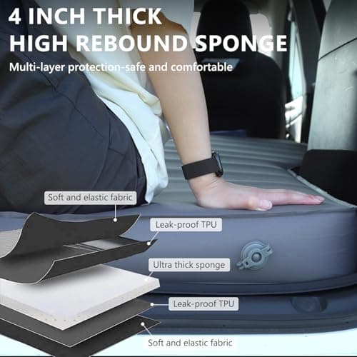 BREVITRIP Camping Air Mattress Tesla Model Y Mattress 4" Ultra Thick Tesla Model Y Air Mattress Self Inflating Sleeping Bed with Pump Portable SUV Air Mattress Car Bed Camping Gray - Thumbnail 3