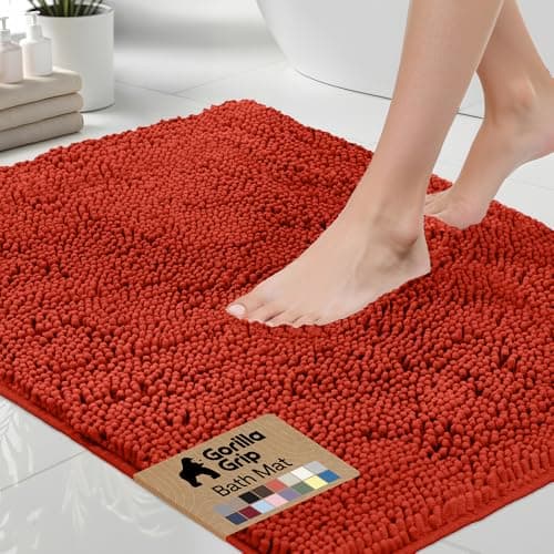 GORILLA GRIP Bath Rug Mat 30x20, Thick Soft Absorbent Chenille, Quick Dry Microfiber Mats, Rubber Backing Washable Shower Floor Rugs, US Designed Bathroom Bathmat Accessories, Decor, Sunset Orange - Image 1