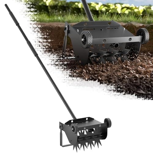 Lineware 9-Inch Lawn Aerator with Steel Handle,Heavy Duty Push Spike Aerator with 2 Wheels,Aerator Lawn Tool, Manual Aerator Lawn Tool with Foam Armrests, Suitable for Lawn, Garden and Yard - Image 1
