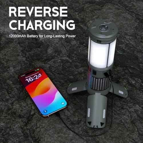Telescopic Camping Lights, Rechargeable Camping Lights with Stand,12000mAh Collapsible Camping Lanterns, Magnetic Base Portable Flashlights IPX5 Waterproof for Camping,Hiking,Emergency Use - Thumbnail 4