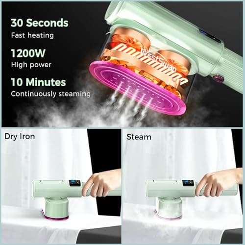 Portable Travel Steamer for Clothes, Fast Wrinkle Remover Garment Steamer for Home & Travel, 2-in-1 Iron & Steam with 90°Rotatable Head, Handheld Iron Steamer with LCD Temperature Display - Thumbnail 4