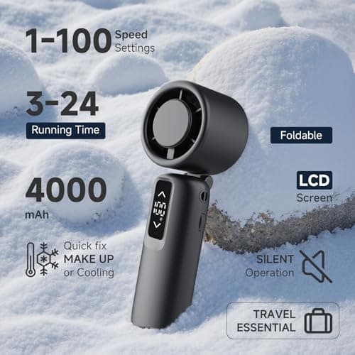 Guirngou Portable Handheld Turbo Fan, 1-100 Gear Wind, Battery Operated, Up to 23 Working Hours, 3 IN 1 Personal Fan with Air Turbo Tech, Cooling Essentials for Indoor/Outdoor - Thumbnail 3